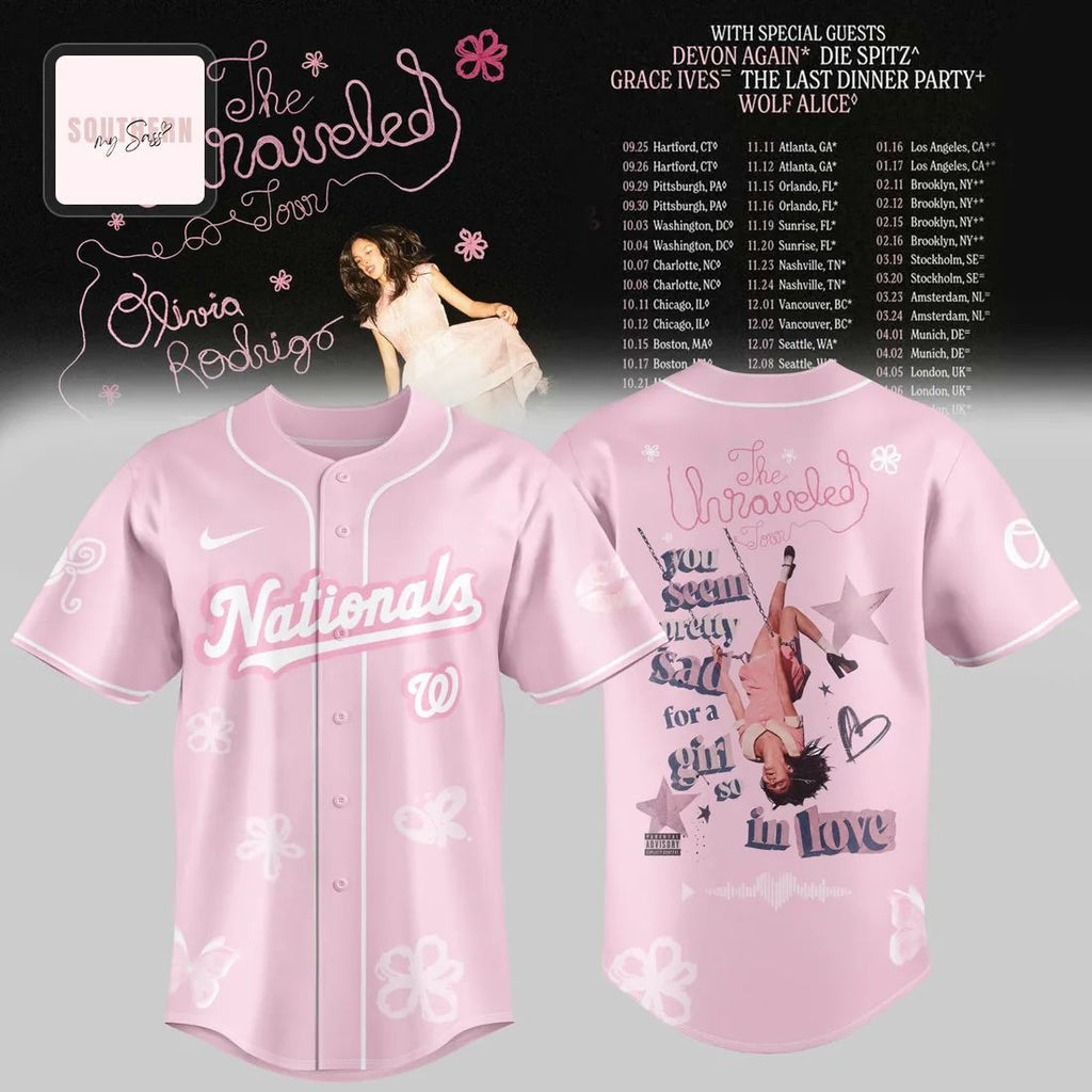 Olivia Rodrigo The Unraveled Tour Pink Washington Nationals Baseball Jersey