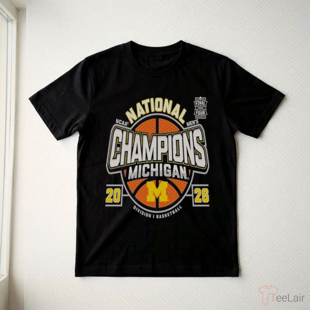 Michigan Wolverines Men’S Basketball National Champions Big Text W Ball T-Shirt