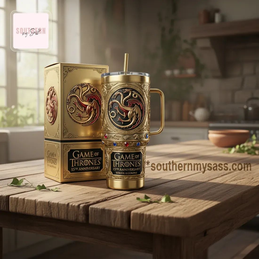 Game of Thrones 15th Anniversary Winter Is Coming Luxury Gold Targaryen 40oz Tumbler