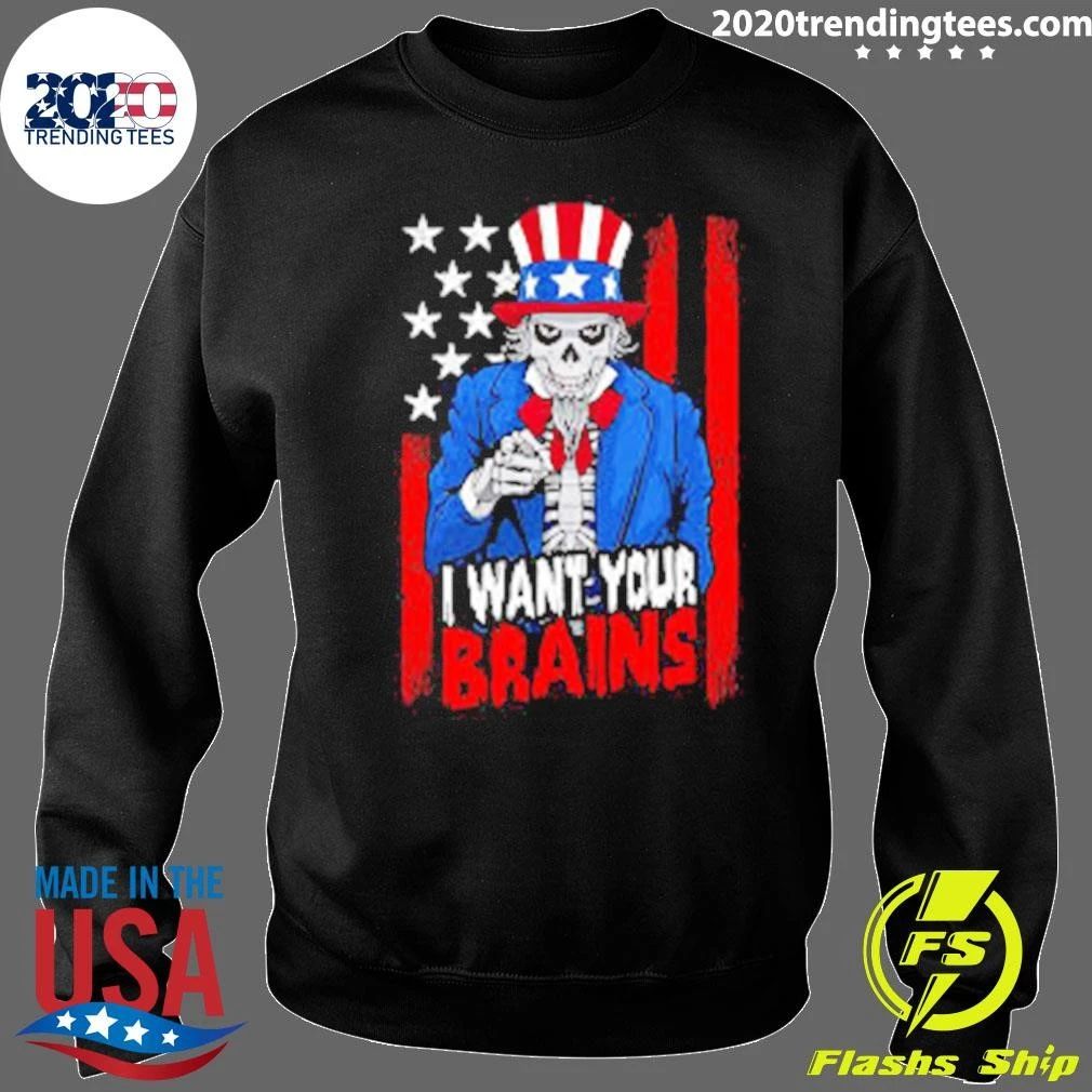Patriotic Halloween Zombie Uncle Sam Want Soul USA I Want Your Brains Shirt