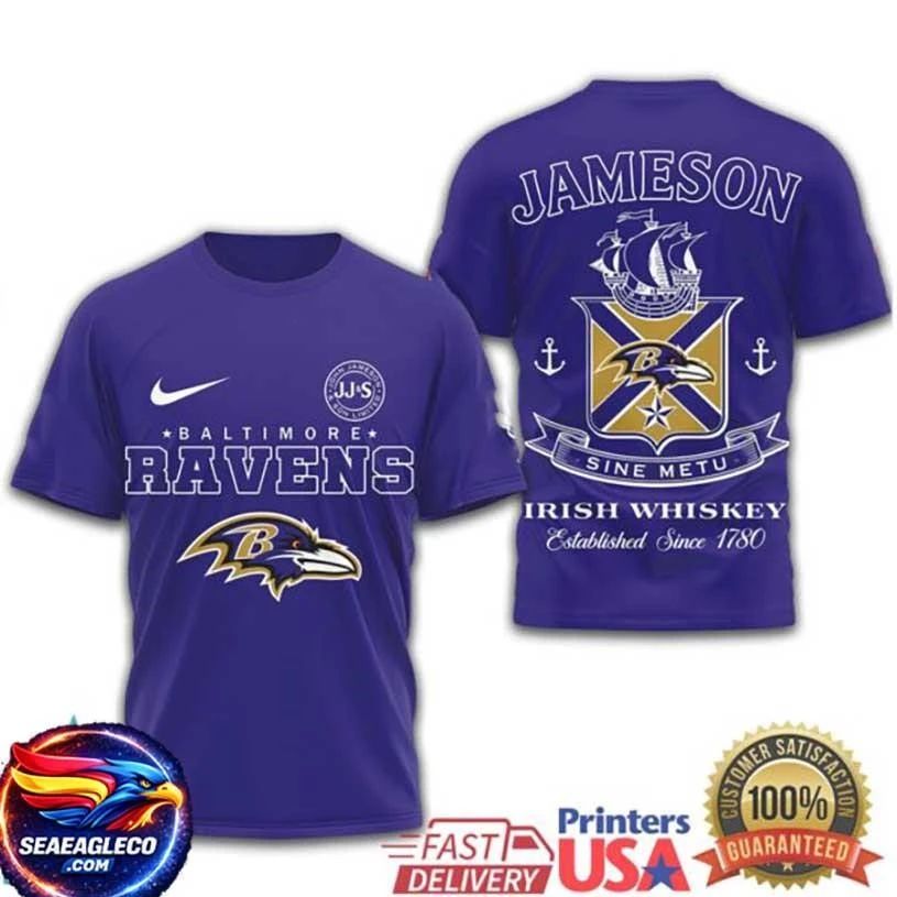 Baltimore Ravens x Jameson Irish Whiskey “Sine Metu” Logo Two Sided Shirt