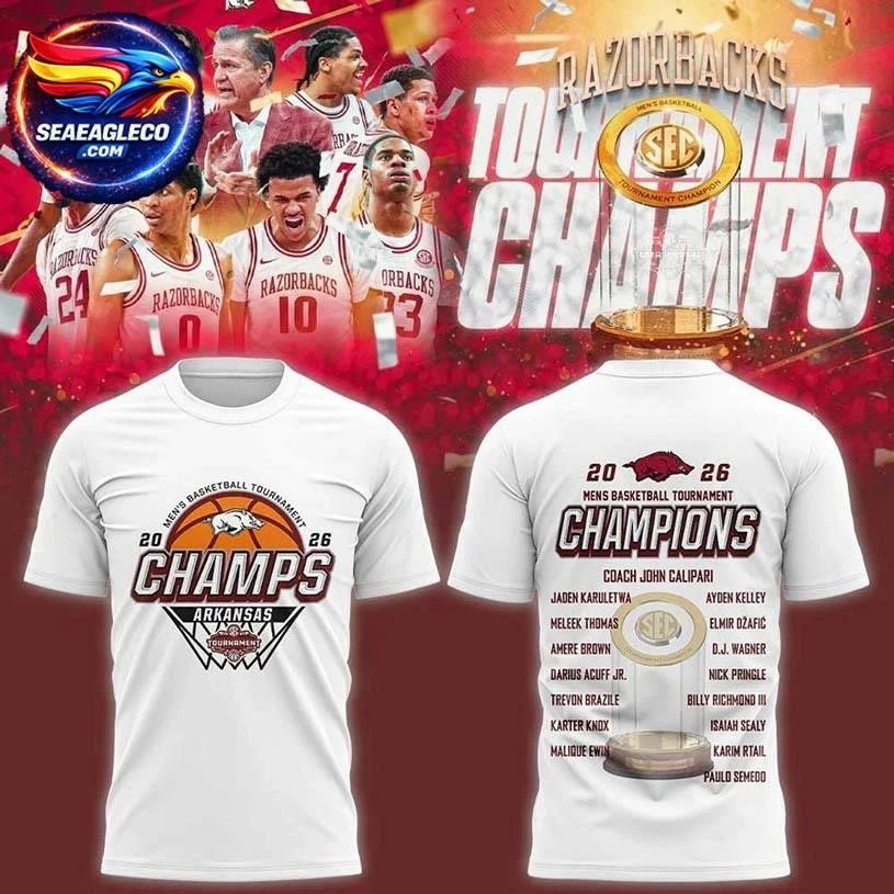 Arkansas Razorbacks SEC Men’s Basketball Tournament Champions 2026 Two Sided Shirt