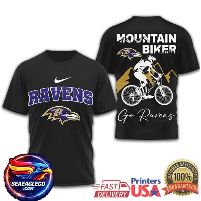 Baltimore Ravens Mountain Biker Graphics Go Ravens Biking Gear Two Sided Shirt