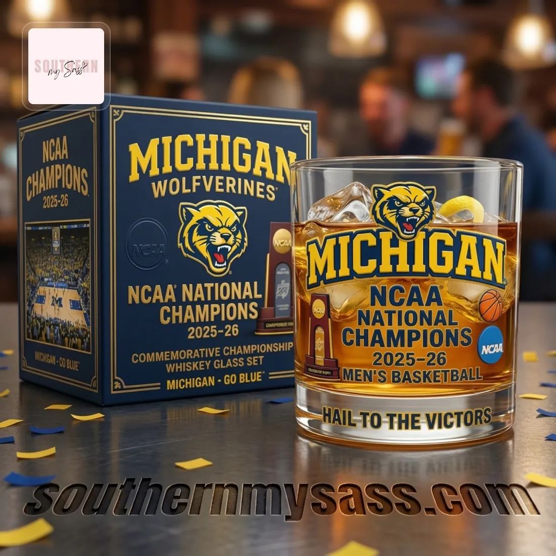 Michigan Wolverines 2025-26 NCAA Men’s Basketball National Champions Commemorative Whiskey Glass