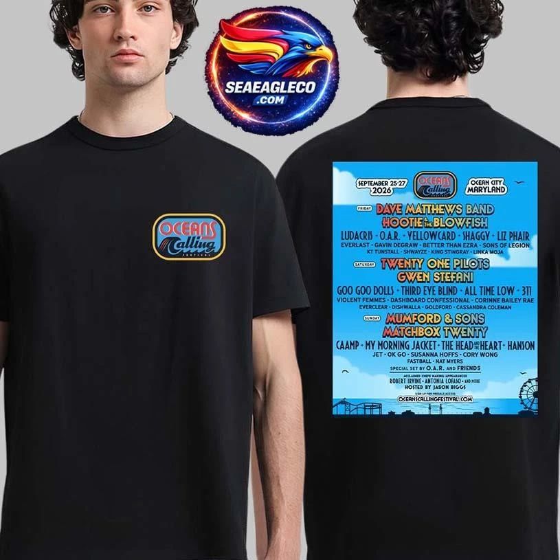 Oceans Calling 2026 Festival Full Lineup In Ocean City Maryland On September 25-27 2026 Two Sided Shirt