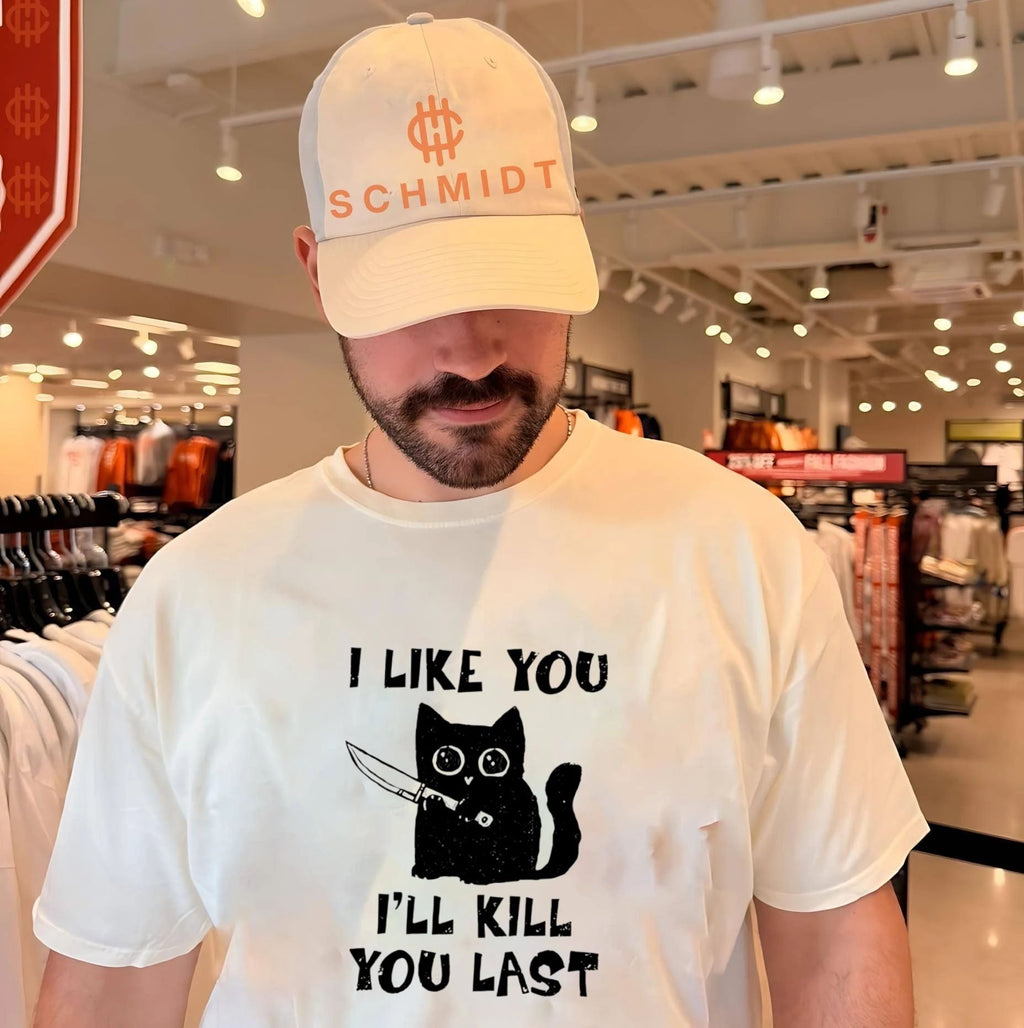 Distressed Black Cat Holding a Knife I Like You I Will Kill You Last shirt