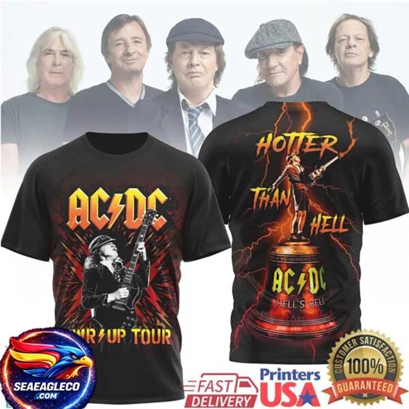 ACDC PWR UP Tour 2024 Hells Bell Angus Young Black Two Sided Shirt