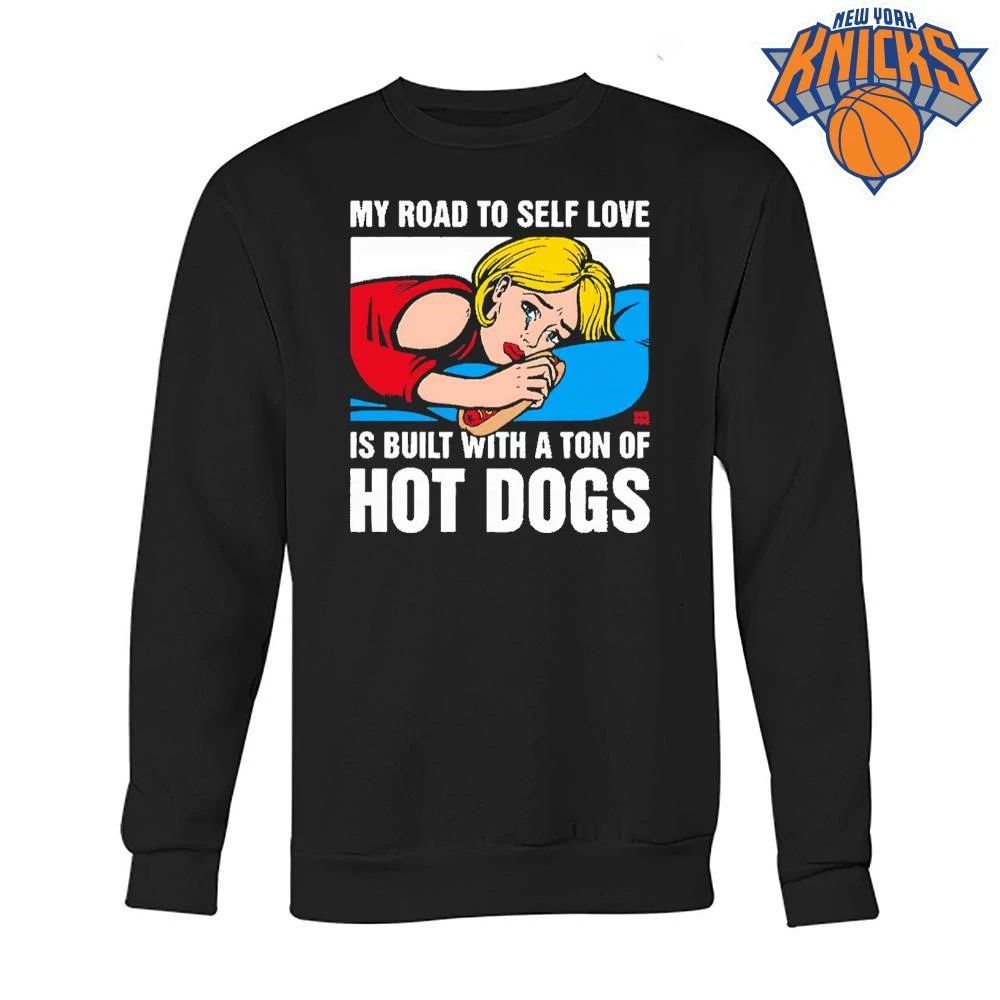 My Road To Self Love Is Built With A Ton Of Hot Dogs Vintage Comic Crying Girl Shirt