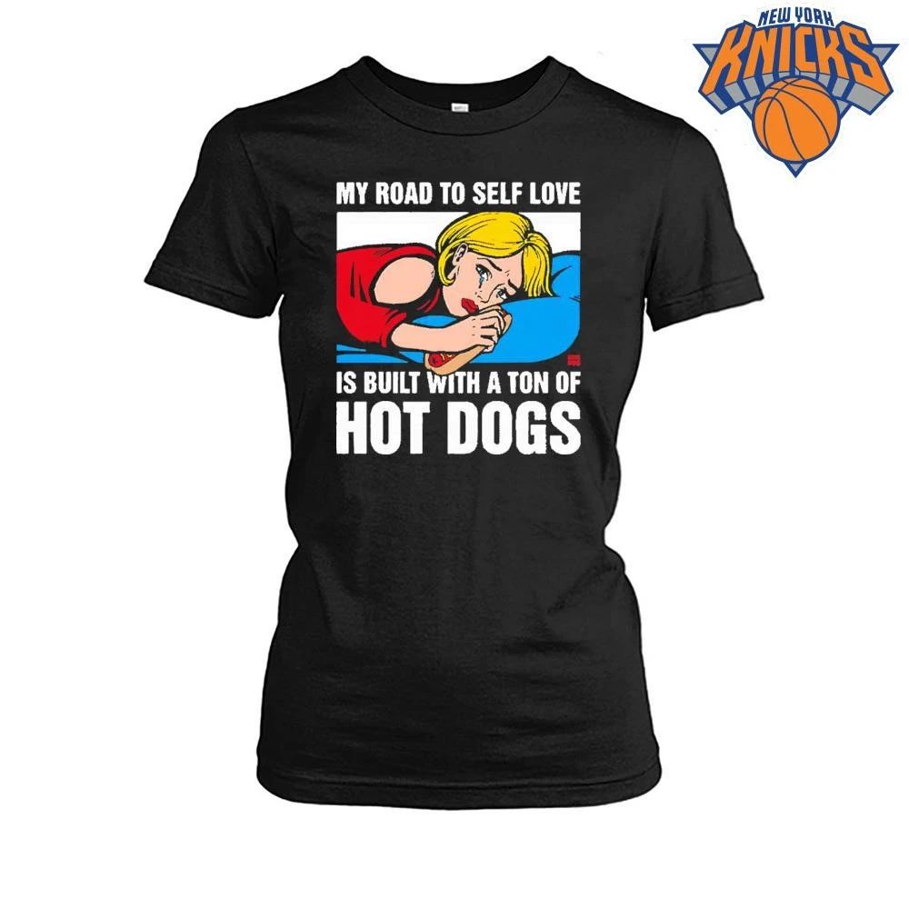 My Road To Self Love Is Built With A Ton Of Hot Dogs Vintage Comic Crying Girl Shirt