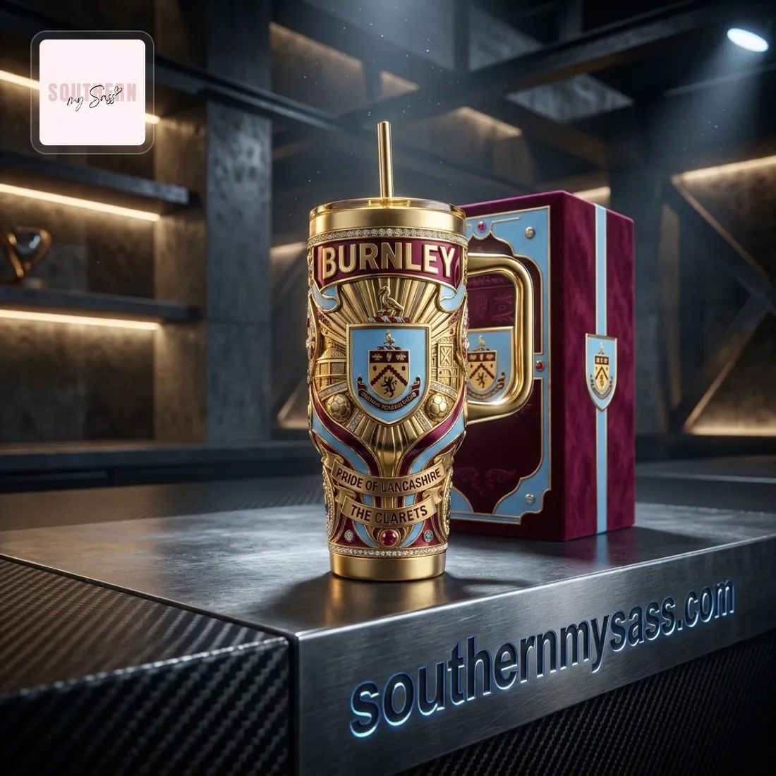 Burnley FC Royal Claret Heritage Gold Edition Luxury Insulated 40oz Tumbler With Handle