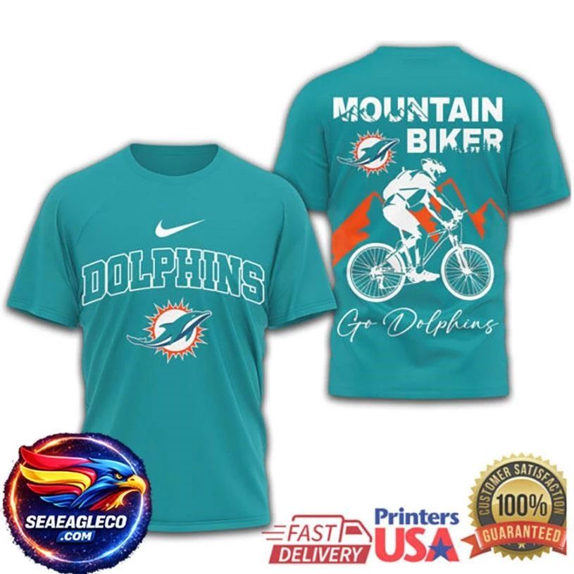 Miami Dolphins Mountain Biker “Go Dolphins” Aqua Performance Two Sided Shirt