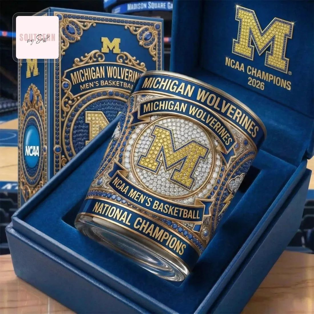 Michigan Wolverines NCAA Men’s Basketball 2026 National Champions Whiskey Glass