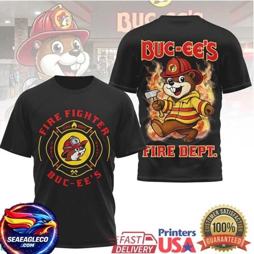 Buc ee’s Fire Dept Firefighter Mascot Always Ready Graphic Two Sided Shirt