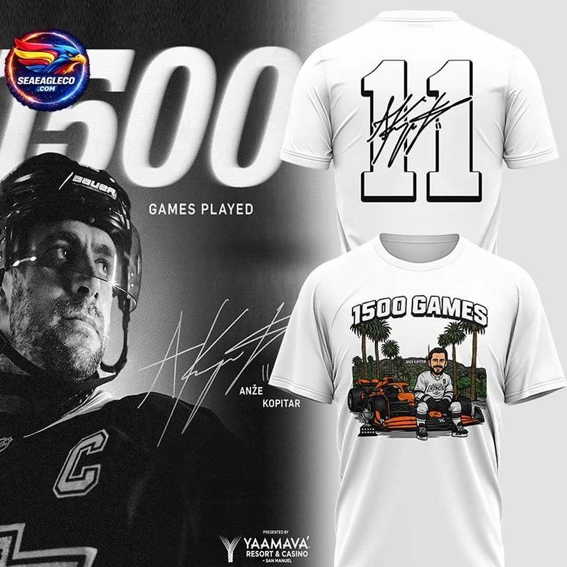 Los Angeles Kings Anze Kopitar Achieving 1500 Games 2026 Two Sided Shirt