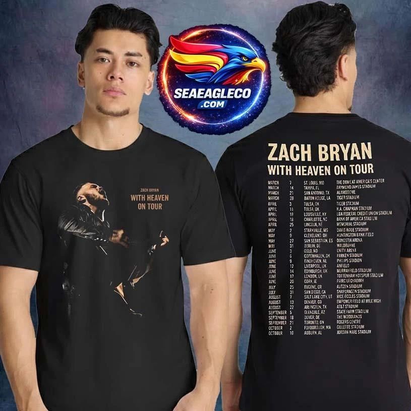 Zach Bryan Merch With Heaven On Tour 2026 Photo Guitar Tour Dates Two Sided Shirt