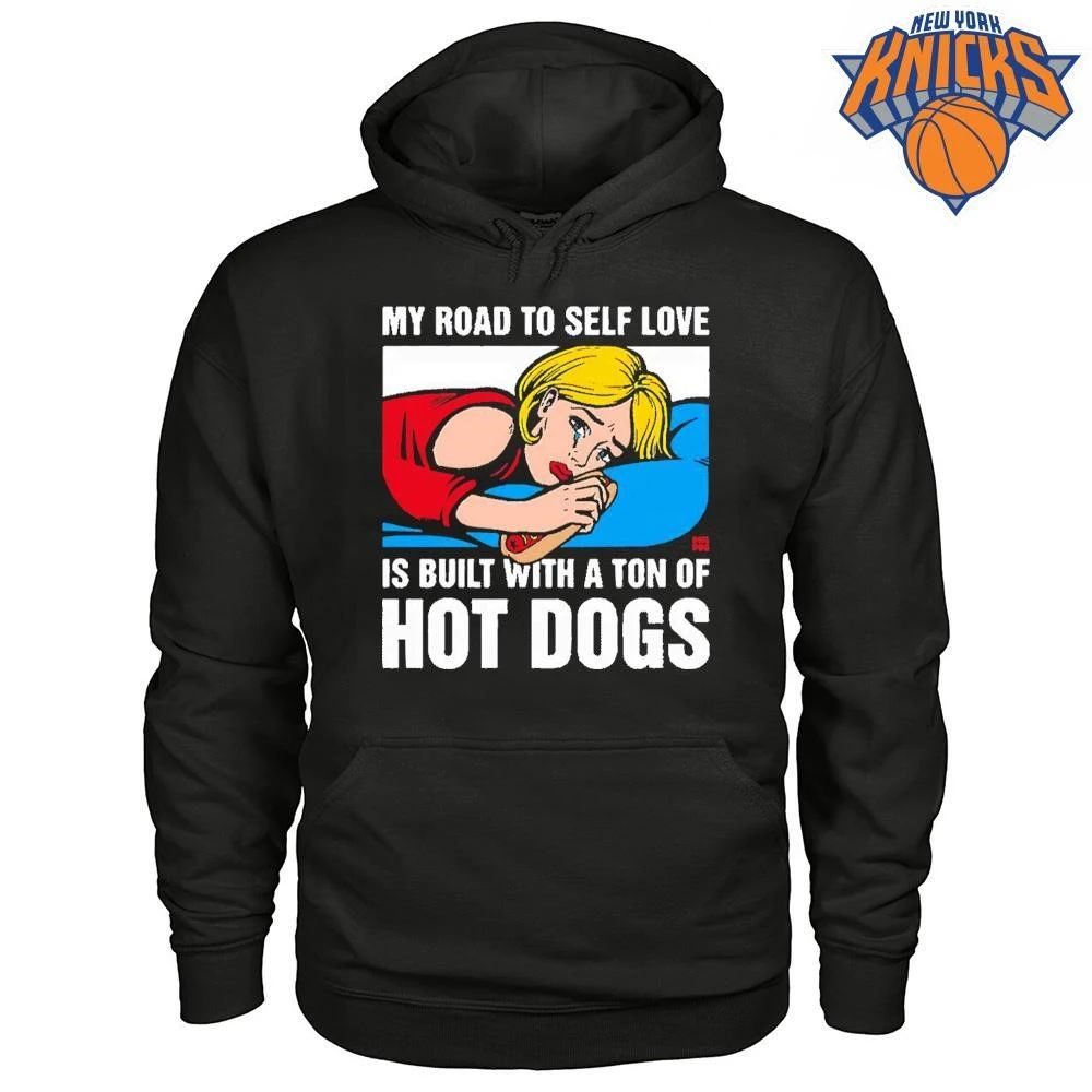 My Road To Self Love Is Built With A Ton Of Hot Dogs Vintage Comic Crying Girl Shirt