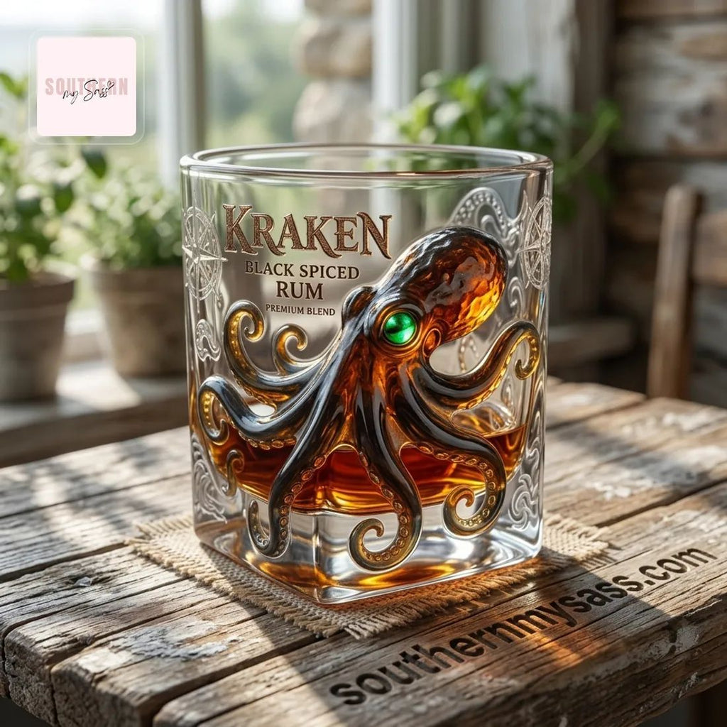 Kraken Black Spiced Rum Premium 3D Octopus Design Whiskey Glass