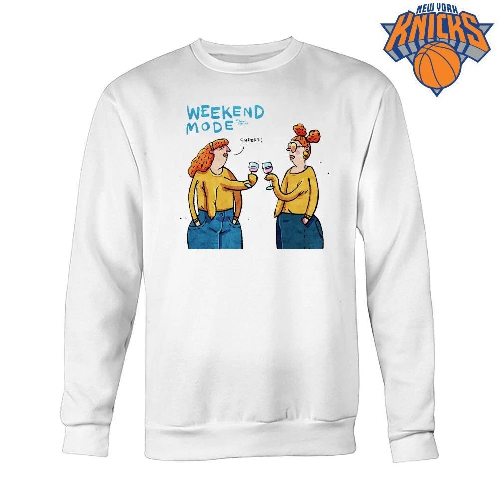 Weekend Mode Toasting Wine Glasses Redhair Girls Cartoon Fun Cheerful Graphic Shirt