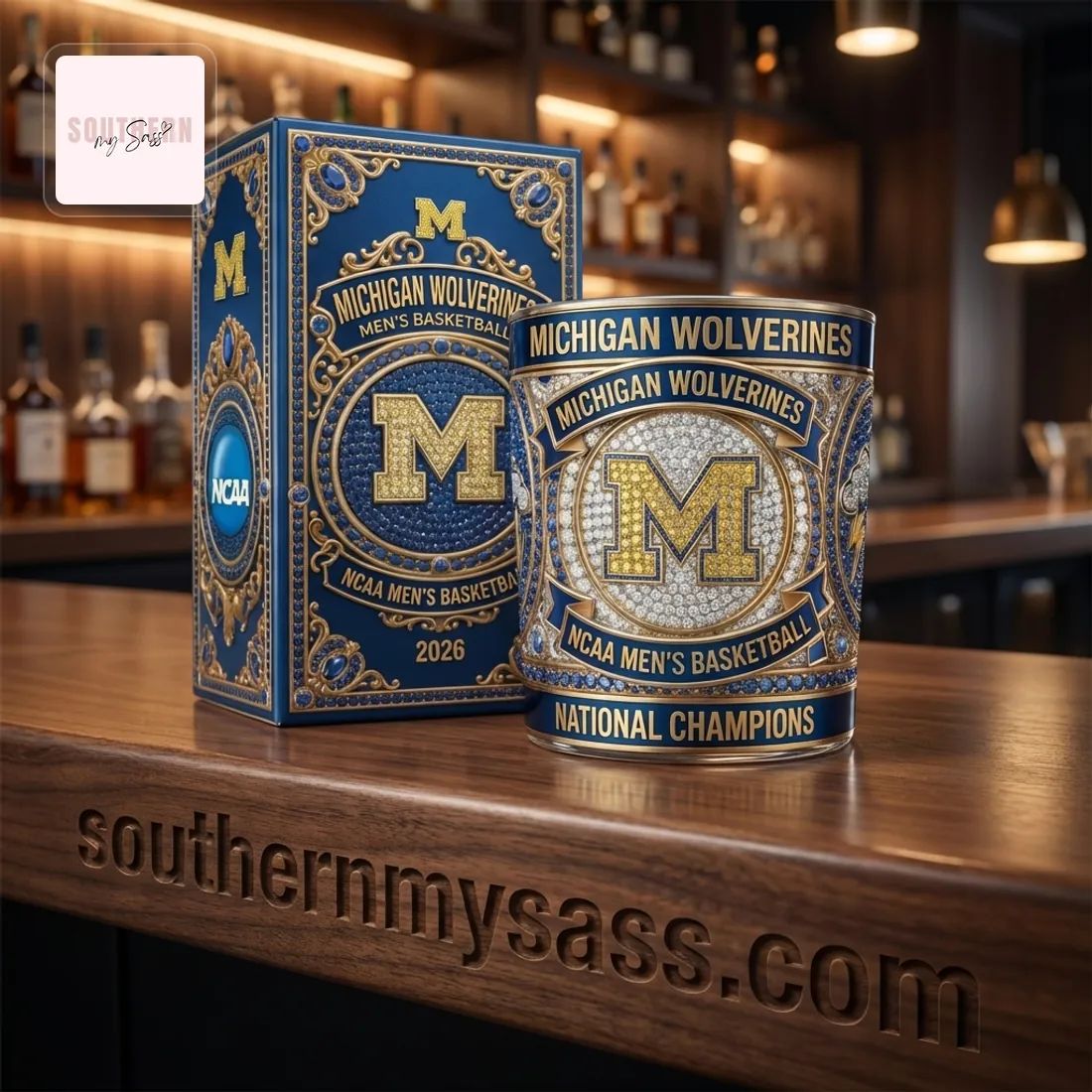 Michigan Wolverines NCAA Men’s Basketball 2026 National Champions Whiskey Glass