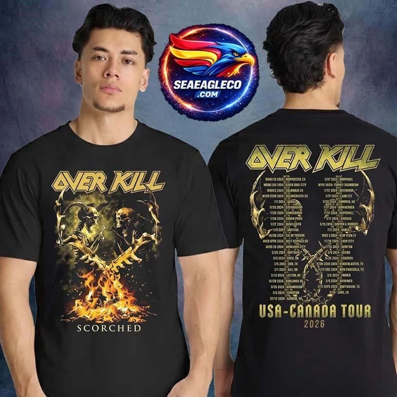 Overkill Thrash Of The Titans US Tour 2026 With Testament Pop Up Shop Scorched Two Sided Shirt