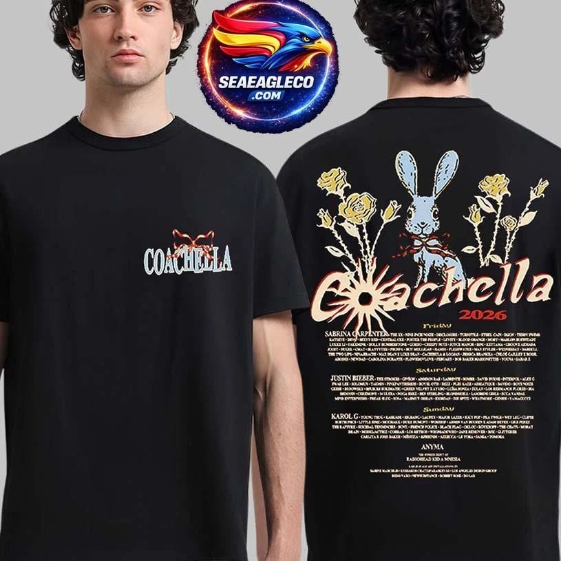 Coachella 2026 Merch In Indio California Ribbons & Roses 2026 Lineup Two Sided Shirt