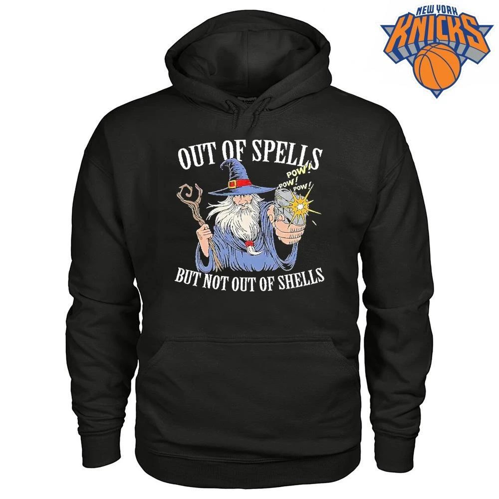 Out Of Spells But Not Out Of Shells Wizard Holding A Gun Meme Shirt