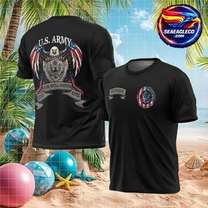 Custom US Army Eagle Shield “This We’ll Defend” Veteran Patriotic Two Sided Shirt