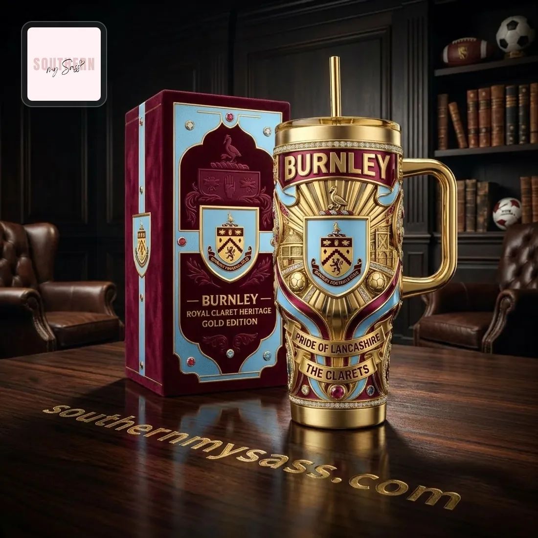 Burnley FC Royal Claret Heritage Gold Edition Luxury Insulated 40oz Tumbler With Handle