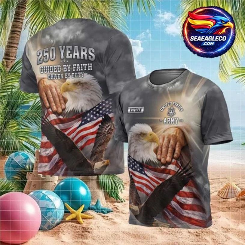 Guided By Faith Driven By Duty US Army 250th Anniversary Eagle Two Sided Shirt
