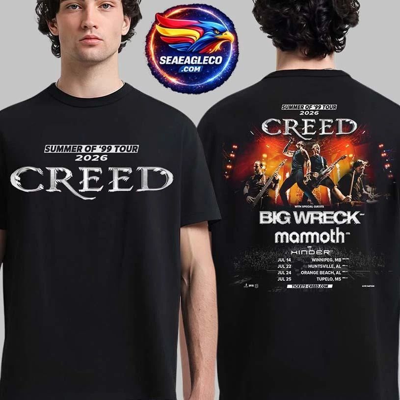 Creed Summer Of 99 Tour 2026 July Run Shows Schedule Dates Two Sided Shirt