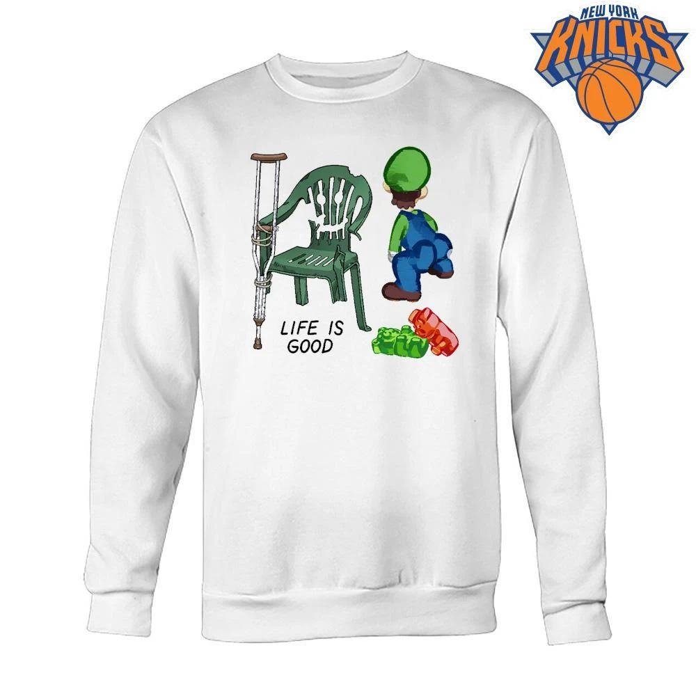 Thicc Luigi Life Is Good Broken Plastic Chair Gummy Bears Meme Shirt