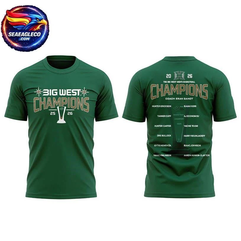 Hawaii Rainbow Warriors 2026 The Big West Credit Union 1 Champions Two Sided Shirt